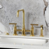 Manhattan Two-Handle 4-Hole Deck Mount Bridge Kitchen Faucet with Brass Side Sprayer