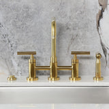 Manhattan Two-Handle 4-Hole Deck Mount Bridge Kitchen Faucet with Brass Side Sprayer