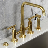 Manhattan Two-Handle 4-Hole Deck Mount Bridge Kitchen Faucet with Brass Side Sprayer