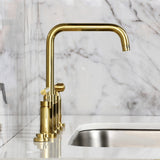 Manhattan Two-Handle 4-Hole Deck Mount Bridge Kitchen Faucet with Brass Side Sprayer