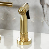 Manhattan Two-Handle 4-Hole Deck Mount Bridge Kitchen Faucet with Brass Side Sprayer