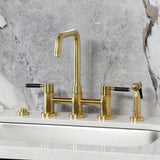 Kaiser Two-Handle 4-Hole Deck Mount Bridge Kitchen Faucet with Brass Side Sprayer