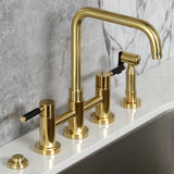 Kaiser Two-Handle 4-Hole Deck Mount Bridge Kitchen Faucet with Brass Side Sprayer