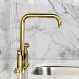 Kaiser Two-Handle 4-Hole Deck Mount Bridge Kitchen Faucet with Brass Side Sprayer