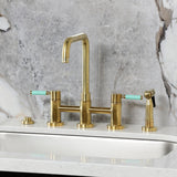 Kaiser Two-Handle 4-Hole Deck Mount Bridge Kitchen Faucet with Brass Side Sprayer