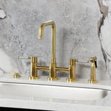 Kaiser Two-Handle 4-Hole Deck Mount Bridge Kitchen Faucet with Brass Side Sprayer