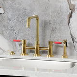 Kaiser Two-Handle 4-Hole Deck Mount Bridge Kitchen Faucet with Brass Side Sprayer