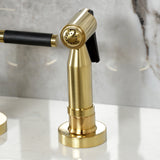 Kaiser Two-Handle 4-Hole Deck Mount Bridge Kitchen Faucet with Brass Side Sprayer