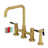 Kaiser Two-Handle 4-Hole Deck Mount Bridge Kitchen Faucet with Brass Side Sprayer