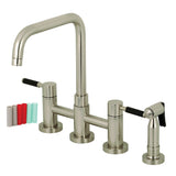 Kaiser Two-Handle 4-Hole Deck Mount Bridge Kitchen Faucet with Brass Side Sprayer