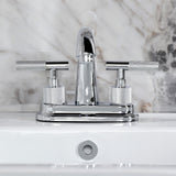 Convergent Two-Handle 3-Hole Deck Mount 4" Centerset Bathroom Faucet with Knurled Handle and Brass Pop-Up Drain