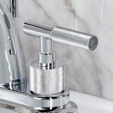 Convergent Two-Handle 3-Hole Deck Mount 4" Centerset Bathroom Faucet with Knurled Handle and Brass Pop-Up Drain