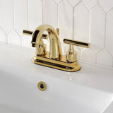 Manhattan Two-Handle 3-Hole Deck Mount 4" Centerset Bathroom Faucet with Brass Pop-Up