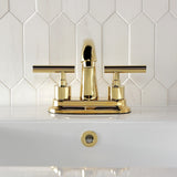 Manhattan Two-Handle 3-Hole Deck Mount 4" Centerset Bathroom Faucet with Brass Pop-Up