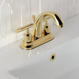 Manhattan Two-Handle 3-Hole Deck Mount 4" Centerset Bathroom Faucet with Brass Pop-Up