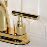 Manhattan Two-Handle 3-Hole Deck Mount 4" Centerset Bathroom Faucet with Brass Pop-Up