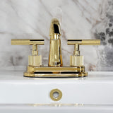 Convergent Two-Handle 3-Hole Deck Mount 4" Centerset Bathroom Faucet with Knurled Handle and Brass Pop-Up Drain