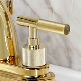 Convergent Two-Handle 3-Hole Deck Mount 4" Centerset Bathroom Faucet with Knurled Handle and Brass Pop-Up Drain