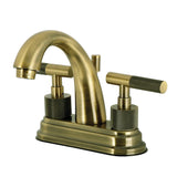 Convergent Knurled Double-Handle 3-Hole Deck Mount 4-Inch Centerset Bathroom Faucet with Brass Pop-Up