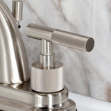 Convergent Two-Handle 3-Hole Deck Mount 4" Centerset Bathroom Faucet with Knurled Handle and Brass Pop-Up Drain