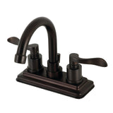 NuWave Double-Handle 3-Hole Deck Mount 4-Inch Centerset Bathroom Faucet with Brass Pop-Up