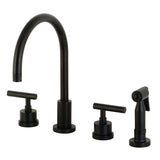 Manhattan Two-Handle 4-Hole Deck Mount Widespread Kitchen Faucet with Brass Sprayer