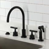 Convergent Double-Handle 4-Hole Widespread Kitchen Faucet with Knurled Handle 4-Hole and Brass Sprayer