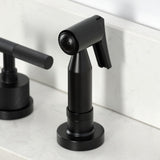 Convergent Double-Handle 4-Hole Widespread Kitchen Faucet with Knurled Handle 4-Hole and Brass Sprayer