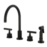 Convergent Double-Handle 4-Hole Widespread Kitchen Faucet with Knurled Handle 4-Hole and Brass Sprayer