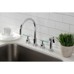 Kaiser Double-Handle 4-Hole Widespread Kitchen Faucet with Brass Sprayer