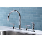 Manhattan Two-Handle 4-Hole Deck Mount Widespread Kitchen Faucet with Plastic Sprayer