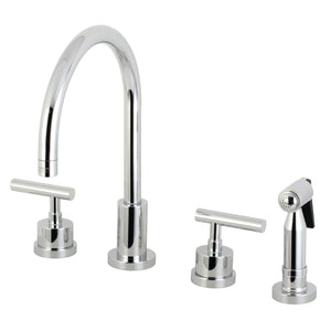 Manhattan Two-Handle 4-Hole Deck Mount Widespread Kitchen Faucet with Brass Sprayer