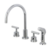 Manhattan Two-Handle 4-Hole Deck Mount Widespread Kitchen Faucet with Plastic Sprayer