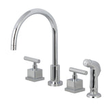 Claremont Two-Handle 4-Hole Deck Mount Widespread Kitchen Faucet with Plastic Sprayer