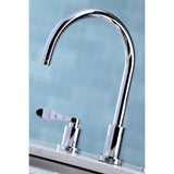 Two-Handle 4-Hole Deck Mount Widespread Kitchen Faucet with Plastic Sprayer