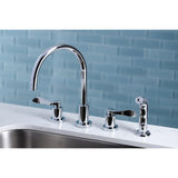 Two-Handle 4-Hole Deck Mount Widespread Kitchen Faucet with Plastic Sprayer