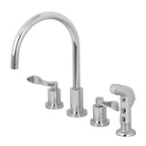 Two-Handle 4-Hole Deck Mount Widespread Kitchen Faucet with Plastic Sprayer