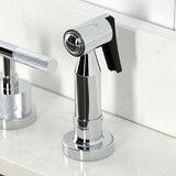 Convergent Double-Handle 4-Hole Widespread Kitchen Faucet with Knurled Handle 4-Hole and Brass Sprayer