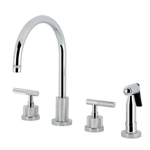 Convergent Double-Handle 4-Hole Widespread Kitchen Faucet with Knurled Handle 4-Hole and Brass Sprayer