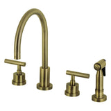 Manhattan Two-Handle 4-Hole Deck Mount Widespread Kitchen Faucet with Brass Sprayer