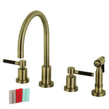 Kaiser Two-Handle 4-Hole Deck Mount Widespread Kitchen Faucet with Brass Sprayer