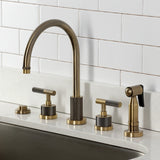 Convergent Double-Handle 4-Hole Widespread Kitchen Faucet with Knurled Handle 4-Hole and Brass Sprayer