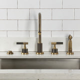 Convergent Double-Handle 4-Hole Widespread Kitchen Faucet with Knurled Handle 4-Hole and Brass Sprayer