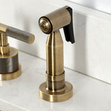 Convergent Double-Handle 4-Hole Widespread Kitchen Faucet with Knurled Handle 4-Hole and Brass Sprayer