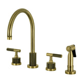 Convergent Double-Handle 4-Hole Widespread Kitchen Faucet with Knurled Handle 4-Hole and Brass Sprayer