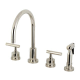 Manhattan Two-Handle 4-Hole Deck Mount Widespread Kitchen Faucet with Brass Sprayer