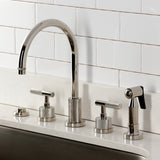 Convergent Double-Handle 4-Hole Widespread Kitchen Faucet with Knurled Handle 4-Hole and Brass Sprayer