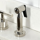 Convergent Double-Handle 4-Hole Widespread Kitchen Faucet with Knurled Handle 4-Hole and Brass Sprayer