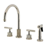 Convergent Double-Handle 4-Hole Widespread Kitchen Faucet with Knurled Handle 4-Hole and Brass Sprayer