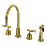 Manhattan Two-Handle 4-Hole Deck Mount Widespread Kitchen Faucet with Brass Sprayer